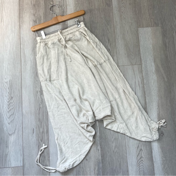Pants - Crop Harem Pants pull on drawstring womens Cream (small) baggy boho hippie